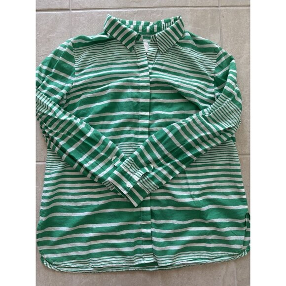 CHICO'S Button Down Shirt Womens Size 2 100% Cotton Green White Stripe Resort - Picture 3 of 8